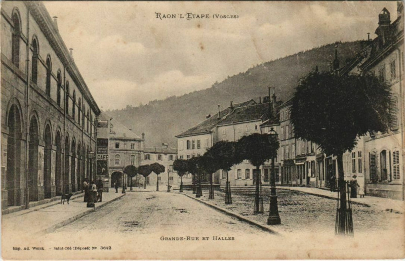 Carte postale ancienne Raon L'Etape Grande Rue et Halles En ETAT! à Grand