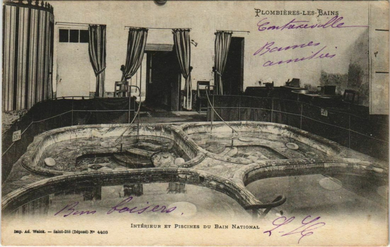 Carte postale ancienne Plombieres-les-Bains - Interieur et piscines à Plombières-les-Bains