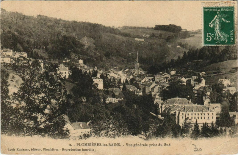 Carte postale ancienne Plombieres - Vue générale prise du Sud