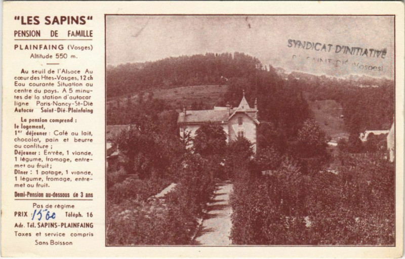 Carte postale ancienne Les Sapins PLAINFANG, Pension de famille