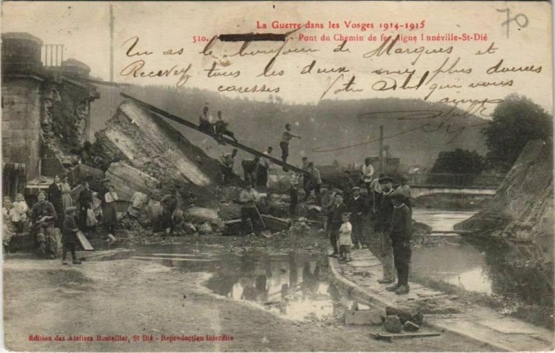 Carte postale ancienne La Guerre dans les Vosges Pont du Chemin de fer