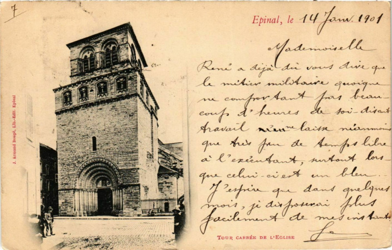 Carte postale ancienne Vosges Epinal Tour Carrée de l'Eglise à Épinal