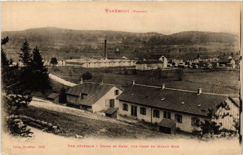 Carte postale ancienne Vanemont Vue générale - Usine et Gare - vue prise du Grand Bois. à Grand