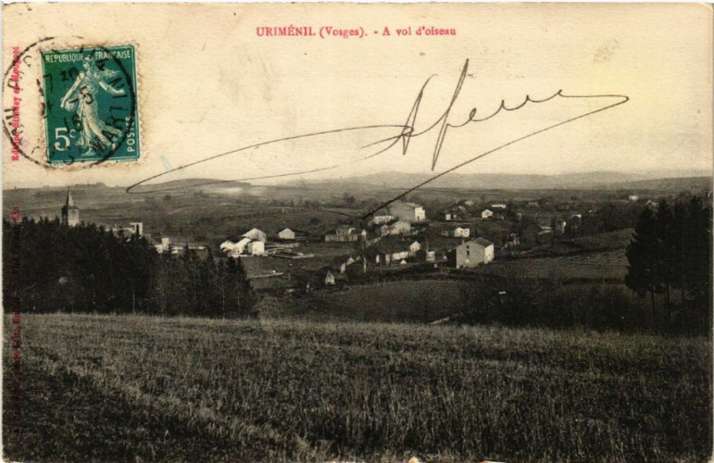 Carte postale ancienne Uriménil - A vol d'oiseau à Uriménil