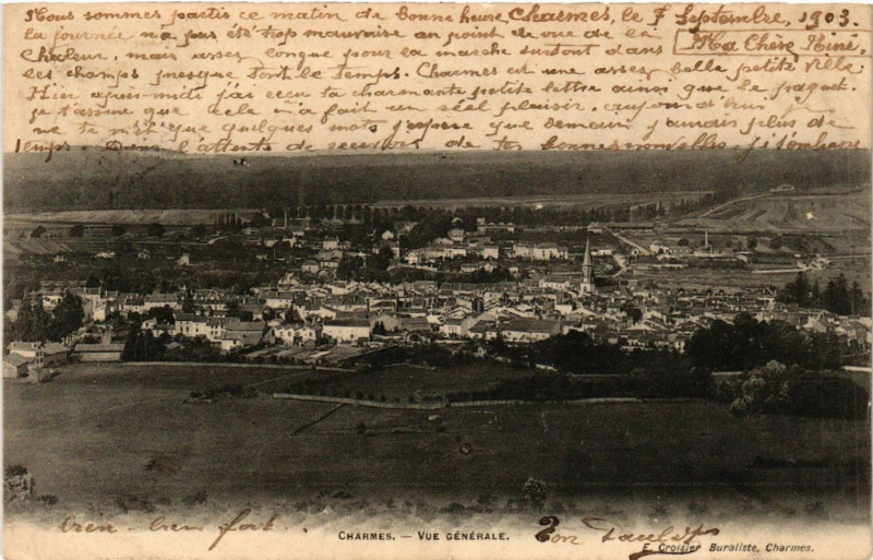 Carte postale ancienne Charmes - Vue générale à Charmes