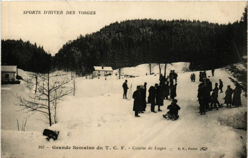 Carte postale ancienne Sports d'Hiver des Vosges Grande Semaine du T.C.F.-Course de Luges à Grand