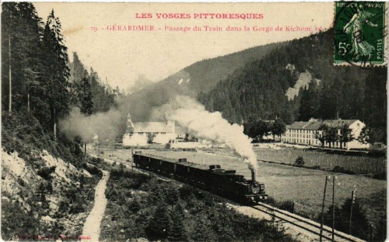 Carte postale ancienne Gerardmer - Passage du Train dans la Gorge de Kichompre à Gérardmer
