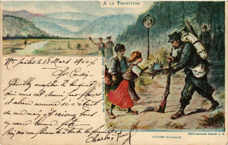 Carte postale ancienne La Frontiere - Fleurs d'Alsace