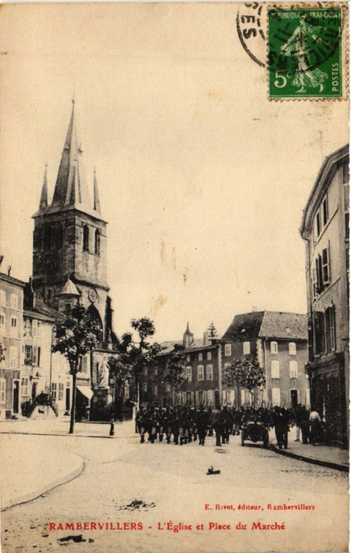 Carte postale ancienne RAMBERVILLEs - L'Eglise et Place du Marché