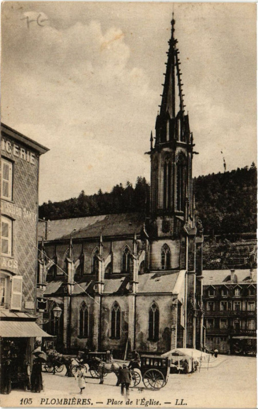 Carte postale ancienne Plombieres - Place de l'Eglise