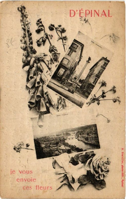 Carte postale ancienne D'Epinal je vous envoie ces fleurs