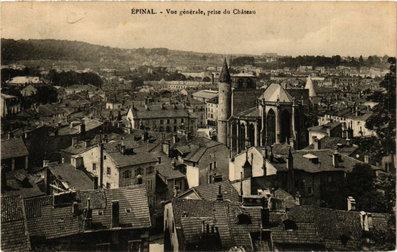 Carte postale ancienne Epinal Vue générale - prise du Chateau à Épinal