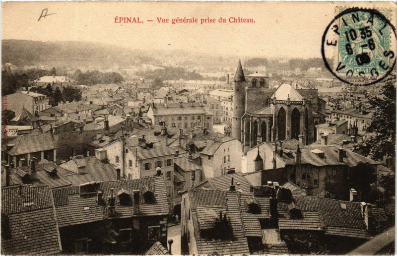 Carte postale ancienne Epinal Vue générale prise du Chateau à Épinal