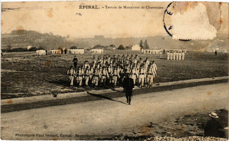 Carte postale ancienne Epinal Terrain de Manoeuvre de Chantraine à Épinal