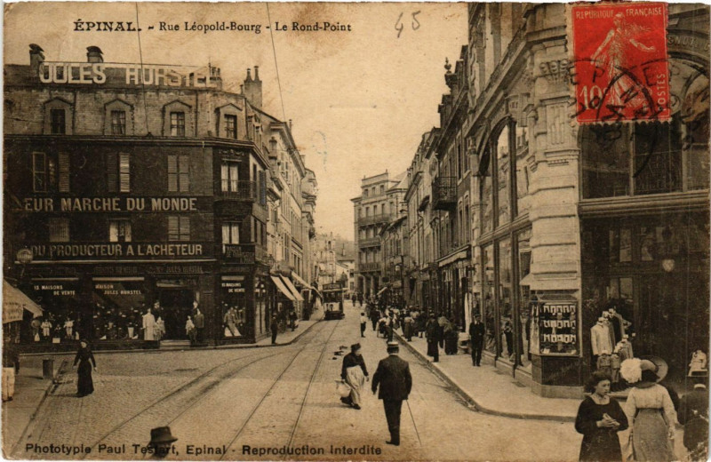 Carte postale ancienne Epinal Rue Leopold-Bourg - Le Rond Point à Épinal