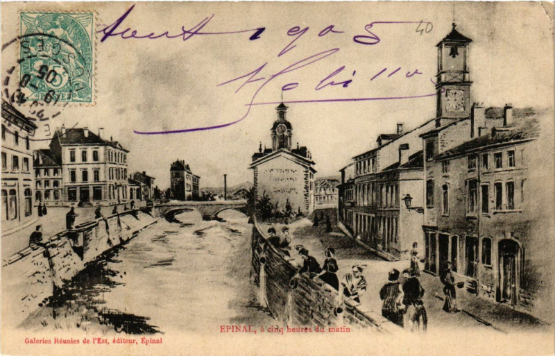 Carte postale ancienne Epinal a 5 heures du matin à Épinal