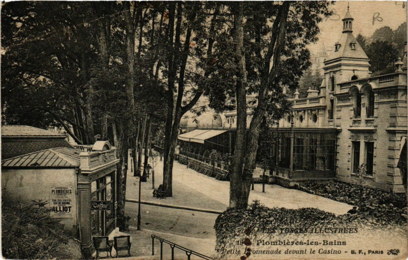 Carte postale ancienne B.F. Plombieres-les-Bains Petite Promenade devant le Casino à Plombières-les-Bains
