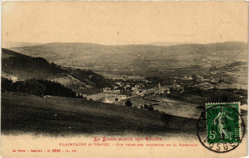 Carte postale ancienne Plainfaing Fraize vue prise des Hauteurs de la Hardale à Plainfaing