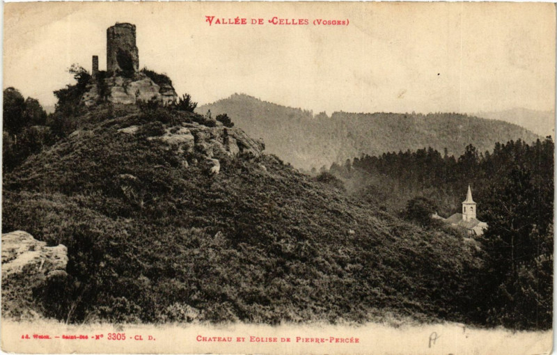 Carte postale ancienne 3305 Valléee de Celles Chateau et Eglise de Pierre-Perce
