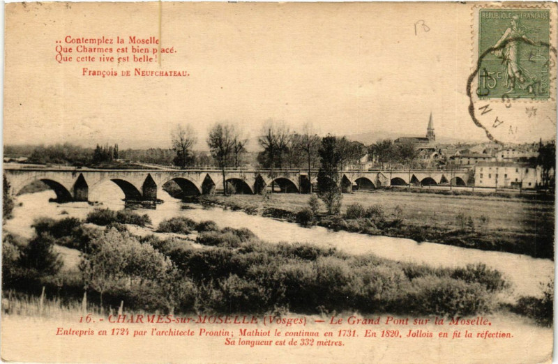 Carte postale ancienne 16 Charmes-sur-Moselle Le Grand Pont sur la Moselle à Grand