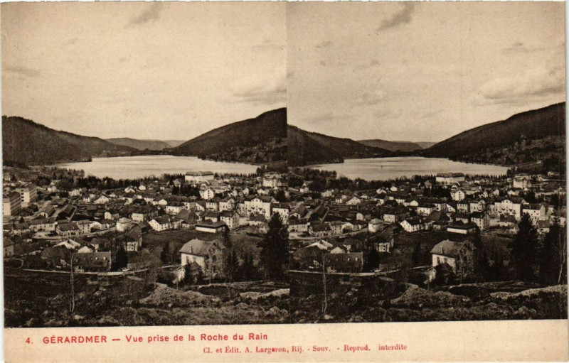 Carte postale ancienne Gerardmer vue prise de la Roche du Rain à Gérardmer