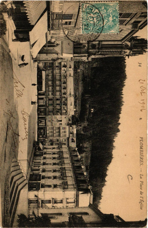 Carte postale ancienne Plombieres La Place de l'Eglise