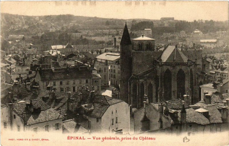 Carte postale ancienne Epinal Vue générale - prise du Chateau à Épinal