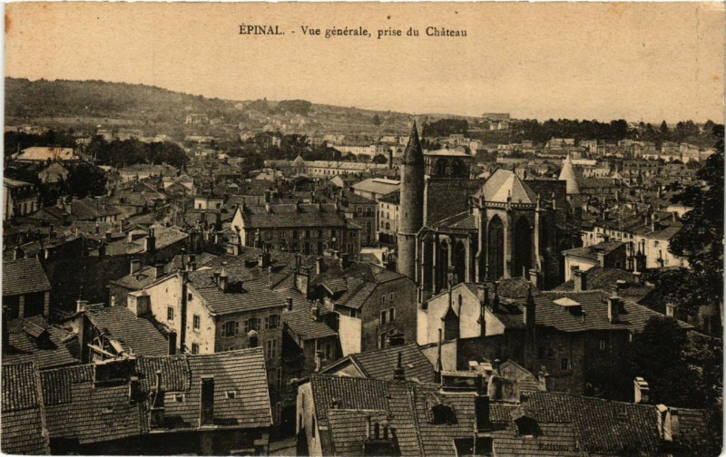 Carte postale ancienne Epinal Vue générale - prise du Chateau à Épinal