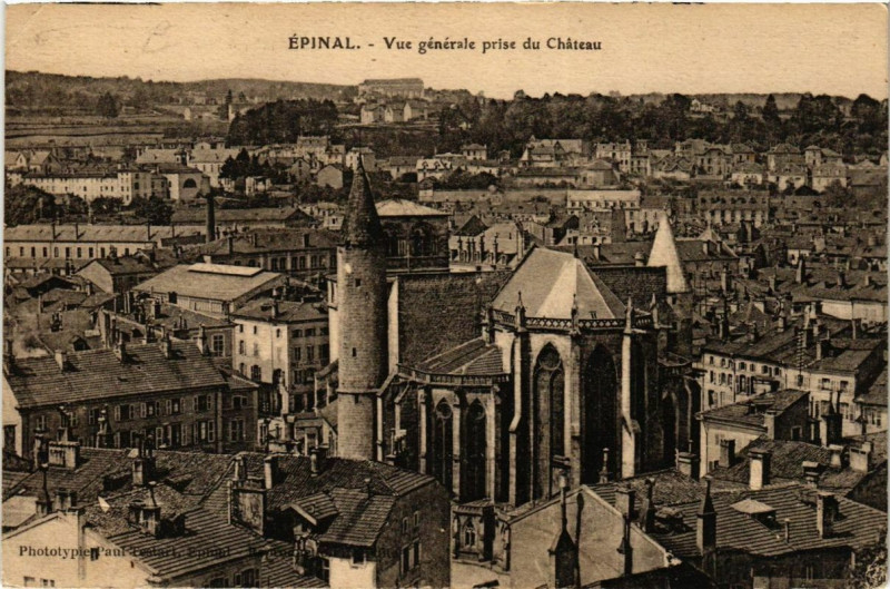 Carte postale ancienne Epinal Vue générale prise du Chateau à Épinal