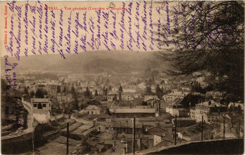 Carte postale ancienne Epinal Vue générale Louviere et Soupirs à Épinal