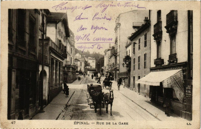 Carte postale ancienne Epinal Rue de la Gare à Épinal