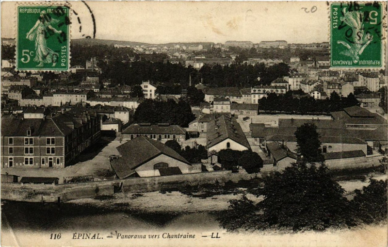 Carte postale ancienne Epinal Panorama vers Chantraine à Épinal