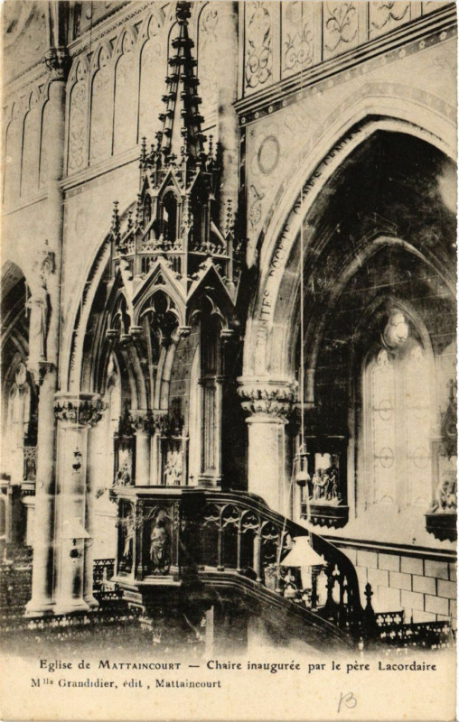 Carte postale ancienne Eglise de Mattaincourt Chaire inauguree par le pere Lacordaire à Mattaincourt