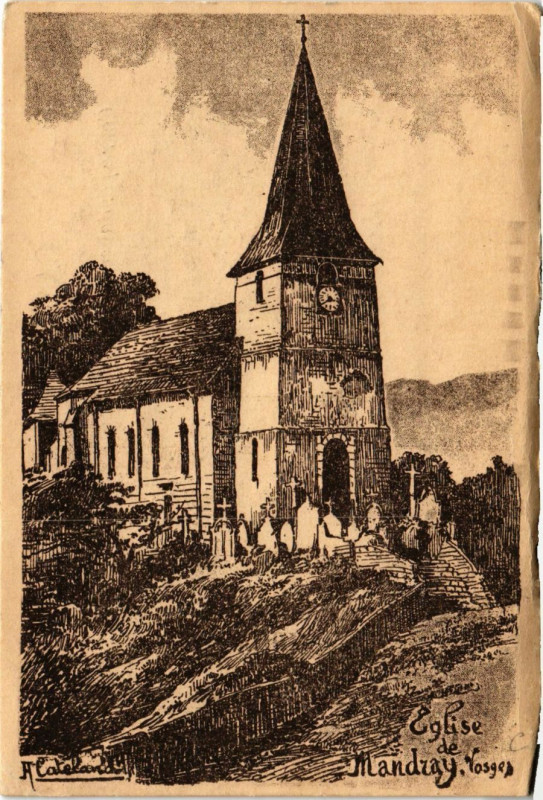 Carte postale ancienne Eglise de Mandray Vosges à Mandray
