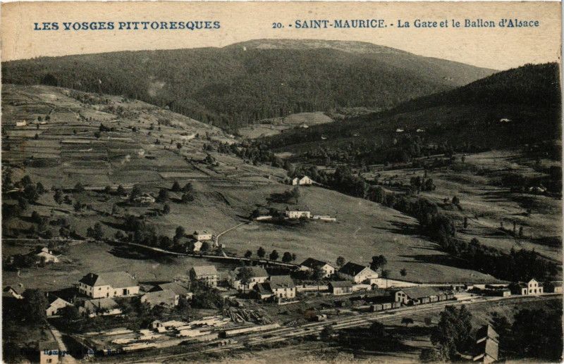 Carte postale ancienne Saint-Maurice - La Gare et le Ballon d'Alsace