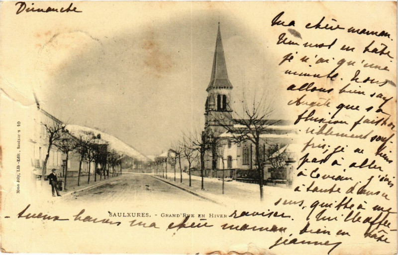 Carte postale ancienne Saulxures - Grand Rue en hiver à Grand