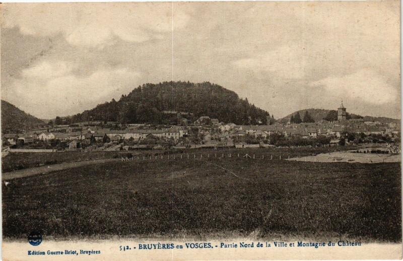 Carte postale ancienne Bruyeres-en-Vosges Partie Nord de la Ville et Montagne du Chateau à Bruyères