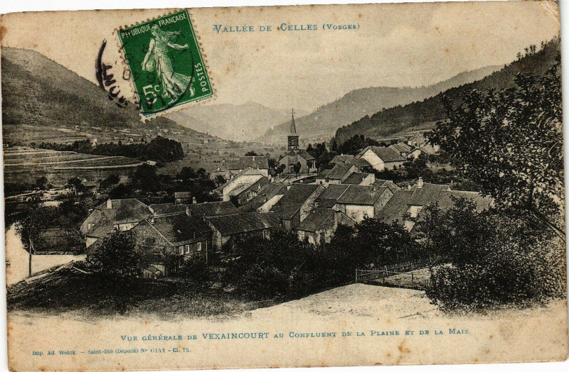 Carte postale ancienne Vallée de Celles - Vue générale de Vexaincourt au Confluent à Vexaincourt