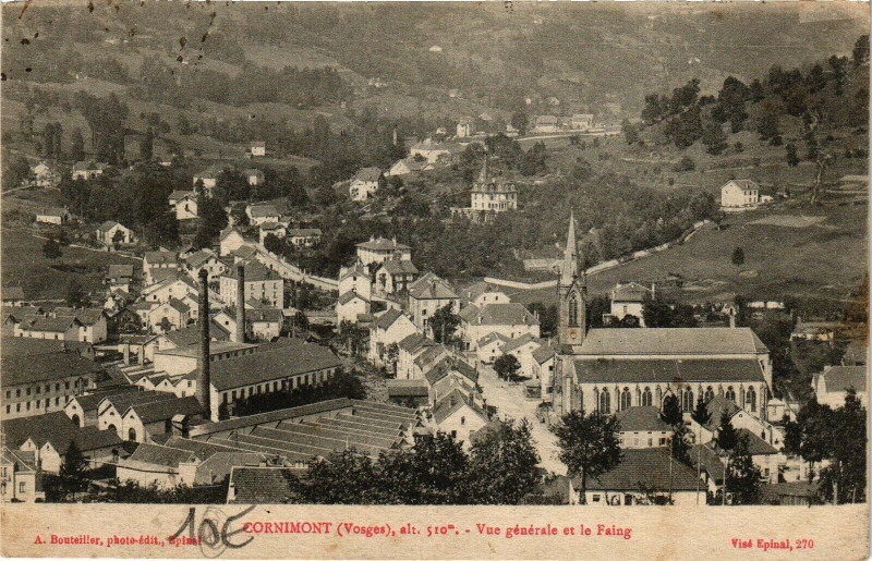 Carte postale ancienne Cornimont - Vue générale et le Faing à Cornimont