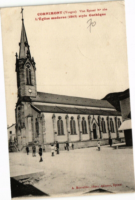 Carte postale ancienne Cornimont Vise Epinal L'Eglise moderne (1865) style Goth.. à Cornimont