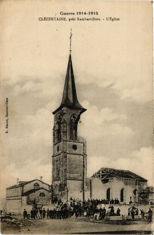 Carte postale ancienne Guerre 1914 - 1915 Clézentaine - pres Rambervillers - L'Eglise à Clézentaine