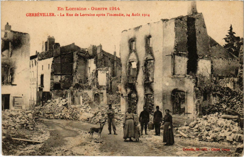 Carte postale ancienne Militaire Gerbéviller - La Rue de Lorraine aprés l'incendie à Gerbéviller