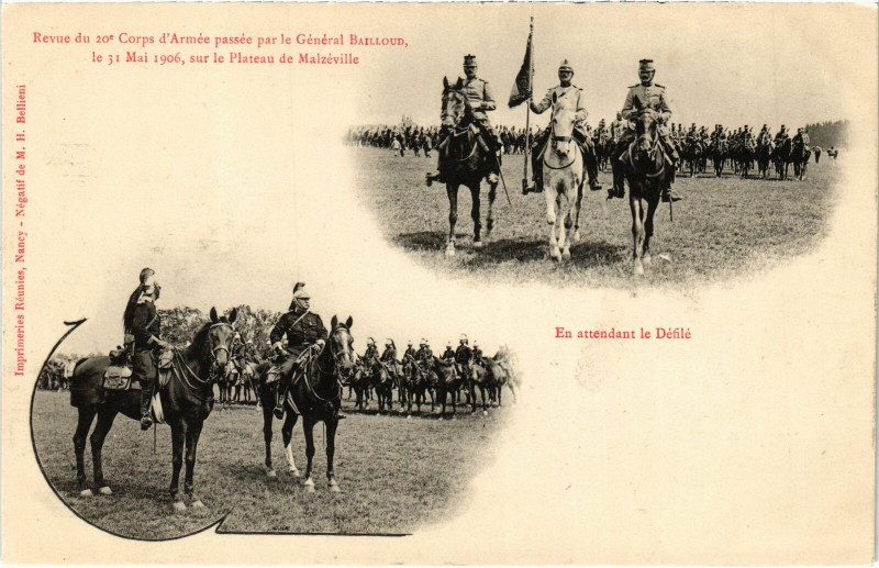 Carte postale ancienne Militaire Nancy - Revue du 20e Corps d'Armée passée par à Nancy