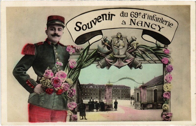 Carte postale ancienne Militaire Nancy - Souvenir du 69e d'infanterie à Nancy