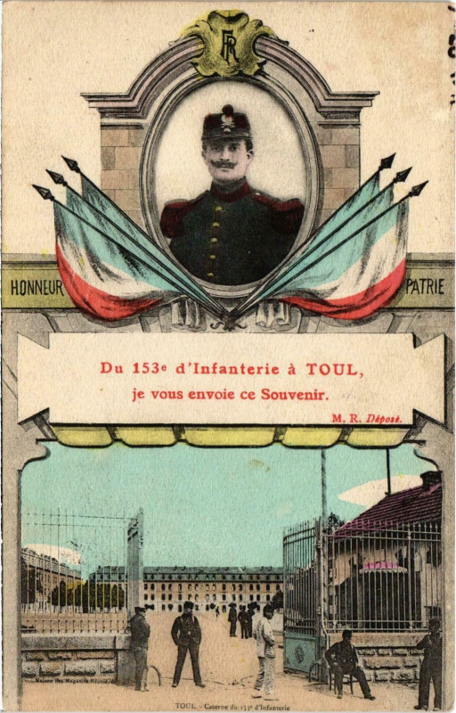 Carte postale ancienne Militaire Toul - Du 153e d'Infanterie á Toul je vous envoie à Toul