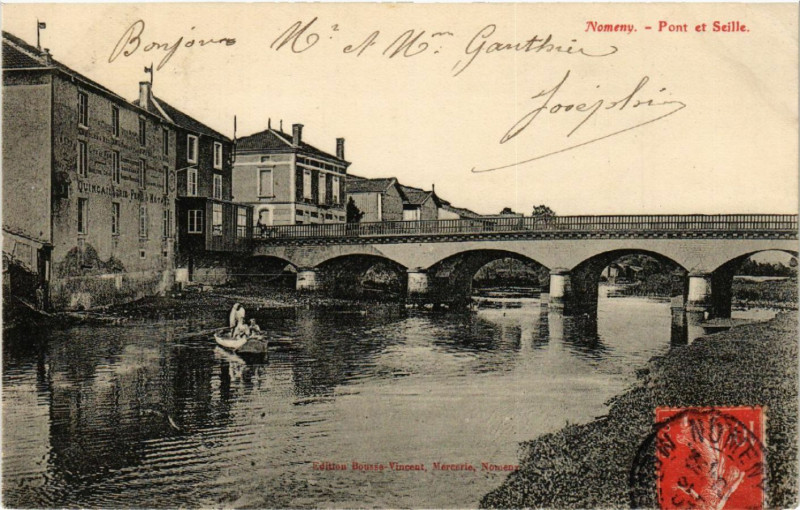 Carte postale ancienne Nomeny - Pont et Seille à Nomeny