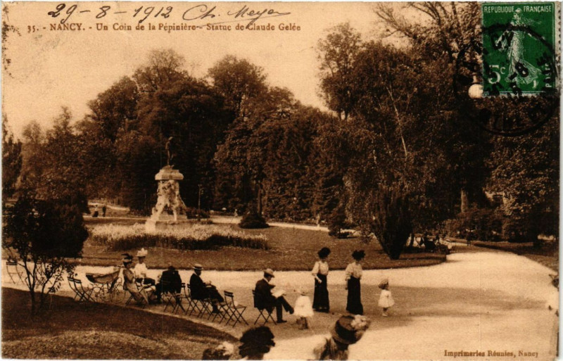 Carte postale ancienne Nancy - Un Coin de la Pepeniere - Statue de Claude Gelée à Nancy