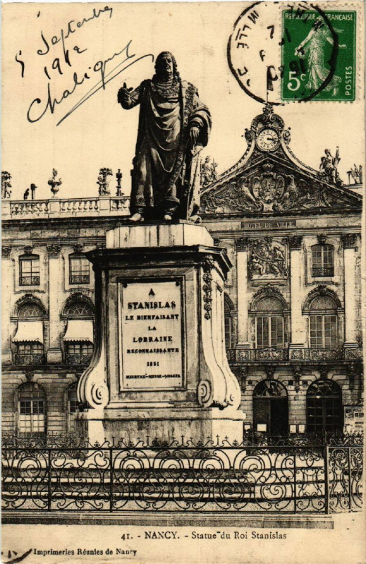 Carte postale ancienne Nancy - Statue du Roi Stanislas à Nancy