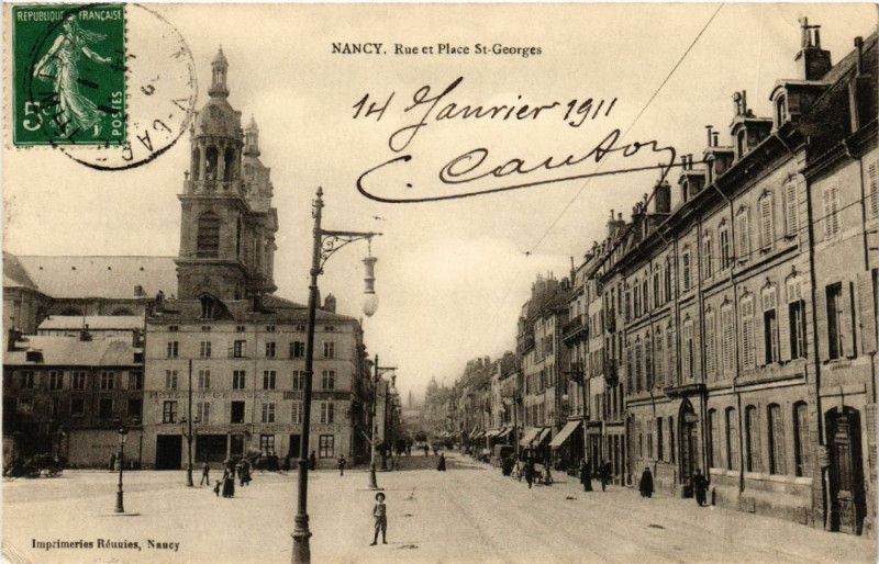 Carte postale ancienne Nancy - Rue et Place Saint-Georges à Nancy
