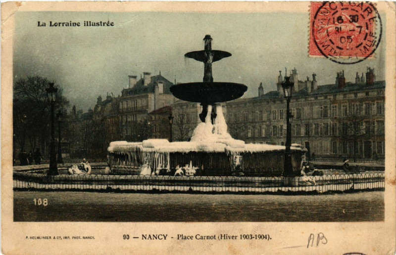 Carte postale ancienne Nancy - Place Carnot - Hiver 1903-1904 à Nancy